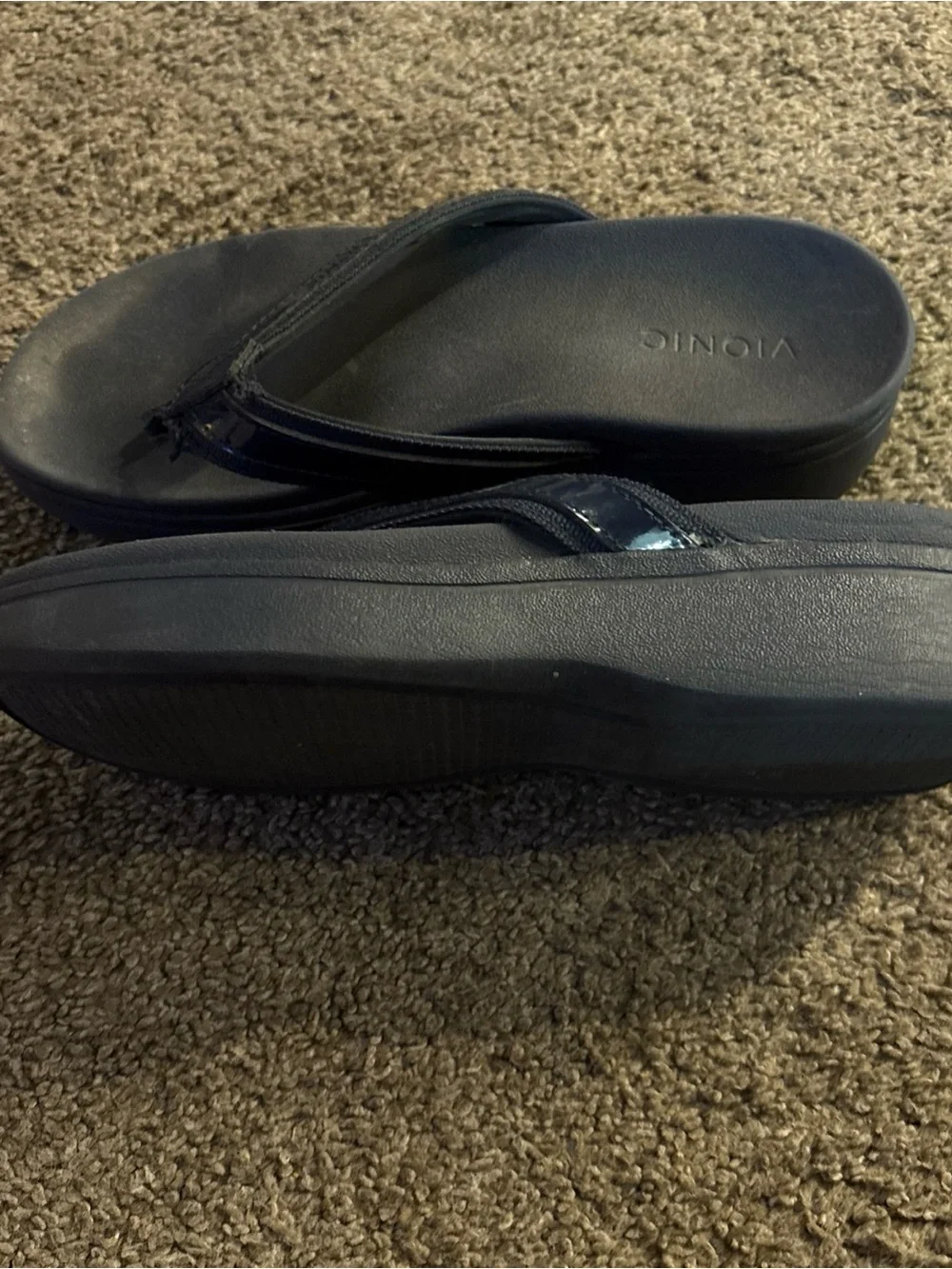 Vionic Navy Kids Thong Sandals with Shiny Strap Detail